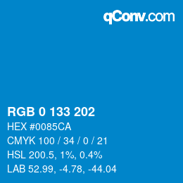 カラーコード: RGB 0 133 202 | qconv.com