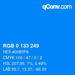 Color code: RGB 0 133 249 | qconv.com