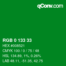 Color code: RGB 0 133 33 | qconv.com