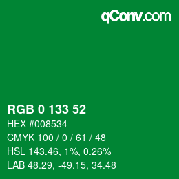 Color code: RGB 0 133 52 | qconv.com