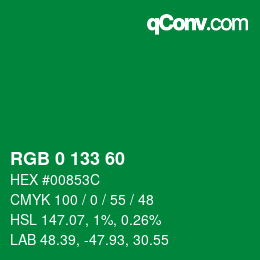 颜色代码: RGB 0 133 60 | qconv.com