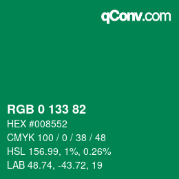 Color code: RGB 0 133 82 | qconv.com