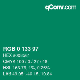 Color code: RGB 0 133 97 | qconv.com