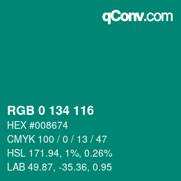 Color code: RGB 0 134 116 | qconv.com