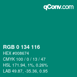 カラーコード: RGB 0 134 116 | qconv.com