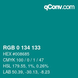 Color code: RGB 0 134 133 | qconv.com