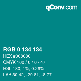 Color code: RGB 0 134 134 | qconv.com