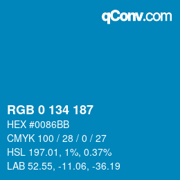 Color code: RGB 0 134 187 | qconv.com