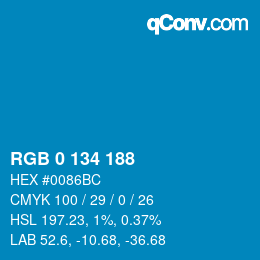 カラーコード: RGB 0 134 188 | qconv.com