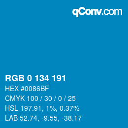 Código de color: RGB 0 134 191 | qconv.com