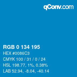 颜色代码: RGB 0 134 195 | qconv.com
