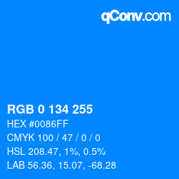 Color code: RGB 0 134 255 | qconv.com
