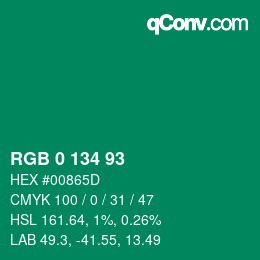 Color code: RGB 0 134 93 | qconv.com