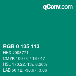 Color code: RGB 0 135 113 | qconv.com