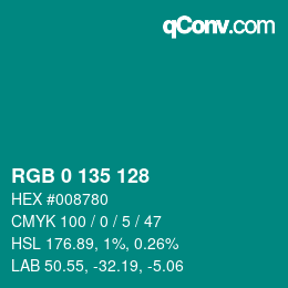 Color code: RGB 0 135 128 | qconv.com
