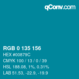 カラーコード: RGB 0 135 156 | qconv.com