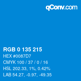 颜色代码: RGB 0 135 215 | qconv.com