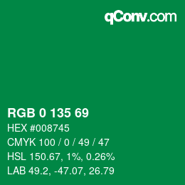 カラーコード: RGB 0 135 69 | qconv.com