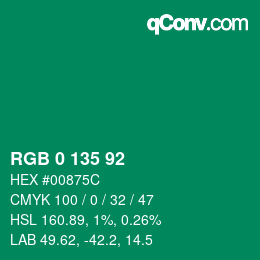 カラーコード: RGB 0 135 92 | qconv.com