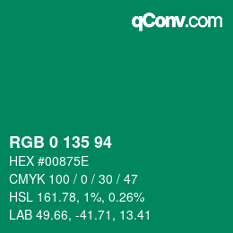 Color code: RGB 0 135 94 | qconv.com