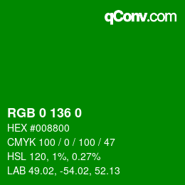 Color code: RGB 0 136 0 | qconv.com