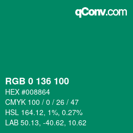 Color code: RGB 0 136 100 | qconv.com