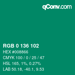 Color code: RGB 0 136 102 | qconv.com