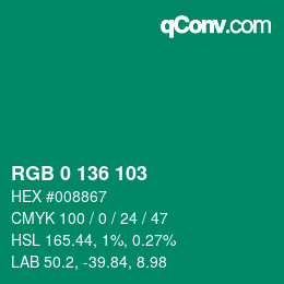 Farbcode: RGB 0 136 103 | qconv.com