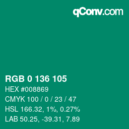 Color code: RGB 0 136 105 | qconv.com