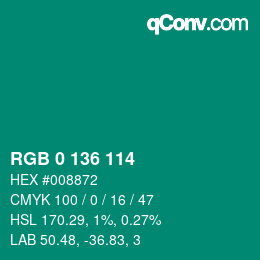 Color code: RGB 0 136 114 | qconv.com