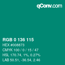 Color code: RGB 0 136 115 | qconv.com