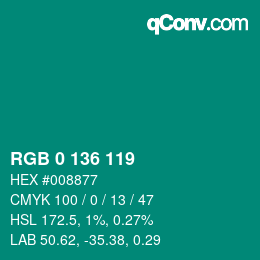 Color code: RGB 0 136 119 | qconv.com