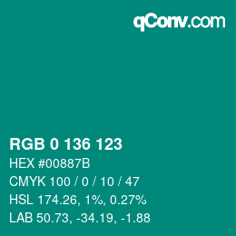 Color code: RGB 0 136 123 | qconv.com