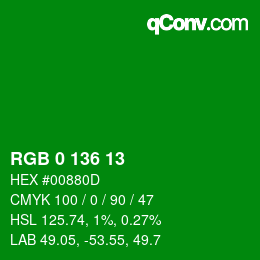 Color code: RGB 0 136 13 | qconv.com
