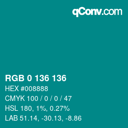 Farbcode: RGB 0 136 136 | qconv.com