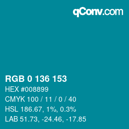 Color code: RGB 0 136 153 | qconv.com