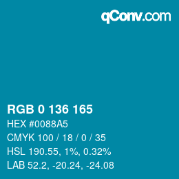 カラーコード: RGB 0 136 165 | qconv.com