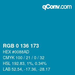 Color code: RGB 0 136 173 | qconv.com