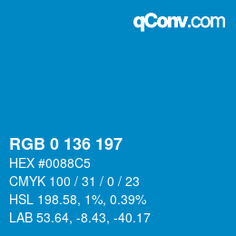 カラーコード: RGB 0 136 197 | qconv.com