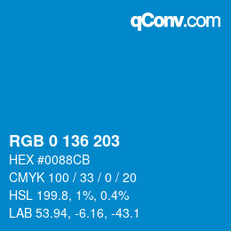 Color code: RGB 0 136 203 | qconv.com