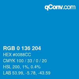 Color code: RGB 0 136 204 | qconv.com