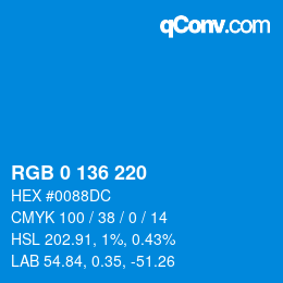 Color code: RGB 0 136 220 | qconv.com