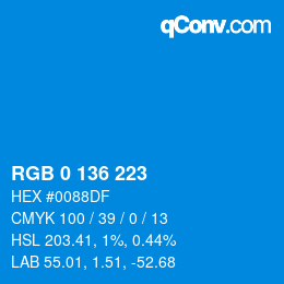 Color code: RGB 0 136 223 | qconv.com