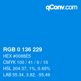 Color code: RGB 0 136 229 | qconv.com