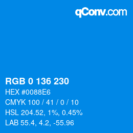 Color code: RGB 0 136 230 | qconv.com