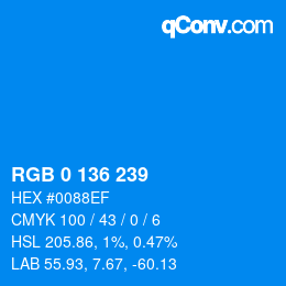 Color code: RGB 0 136 239 | qconv.com