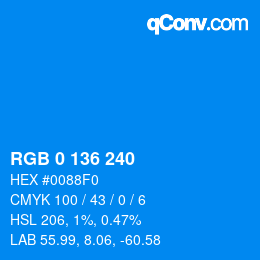 Color code: RGB 0 136 240 | qconv.com