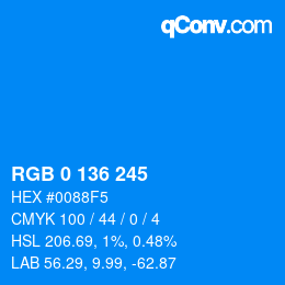 颜色代码: RGB 0 136 245 | qconv.com