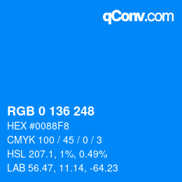 Color code: RGB 0 136 248 | qconv.com