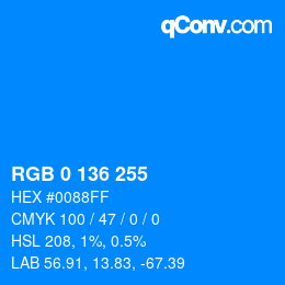 Farbcode: RGB 0 136 255 | qconv.com